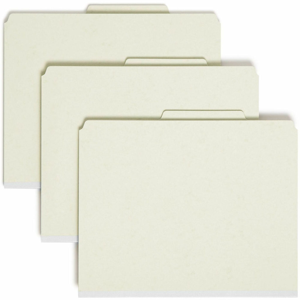 Pressboard Classification Folders, Four SafeSHIELD Fasteners, 2/5-Cut Tabs, 1 Divider, Letter Size, Gray-Green, 10/Box
