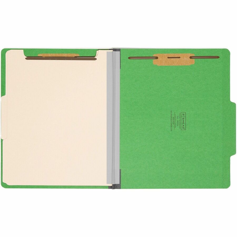 Top Tab Classification Folders, Six SafeSHIELD Fasteners, 2" Expansion, 2 Dividers, Letter Size, Green Exterior, 10/Box
