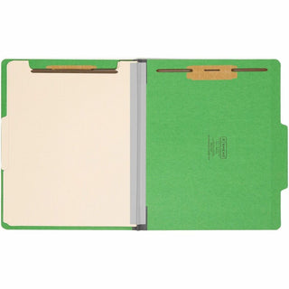Top Tab Classification Folders, Six SafeSHIELD Fasteners, 2" Expansion, 2 Dividers, Letter Size, Green Exterior, 10/Box