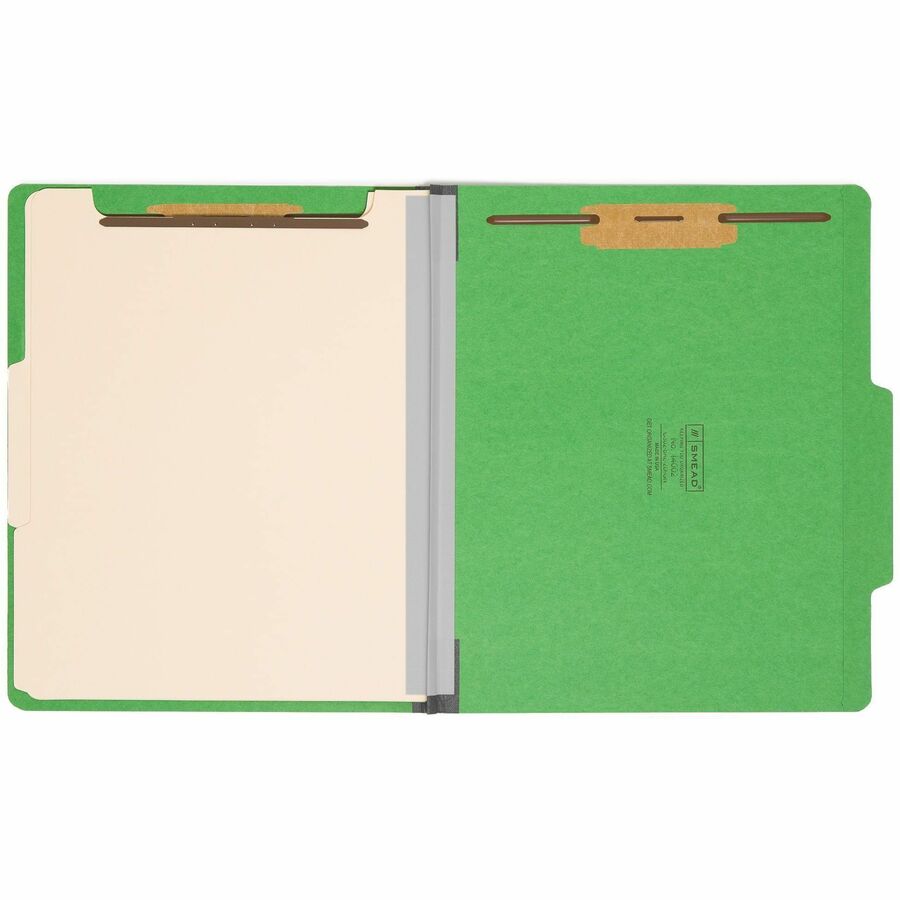 Top Tab Classification Folders, Six SafeSHIELD Fasteners, 2" Expansion, 2 Dividers, Letter Size, Green Exterior, 10/Box