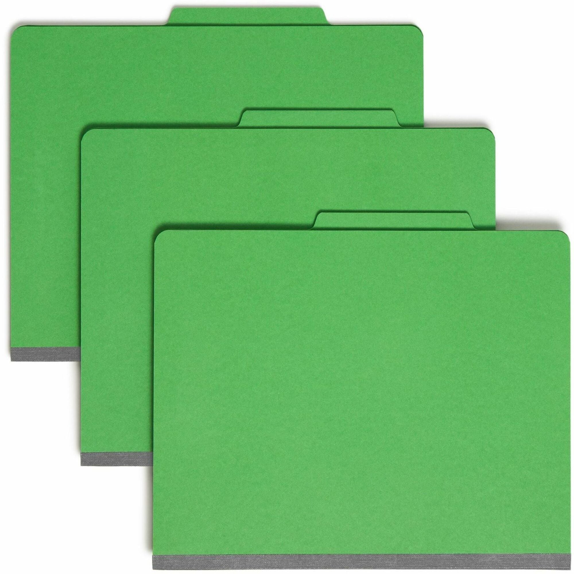 Top Tab Classification Folders, Six SafeSHIELD Fasteners, 2" Expansion, 2 Dividers, Letter Size, Green Exterior, 10/Box