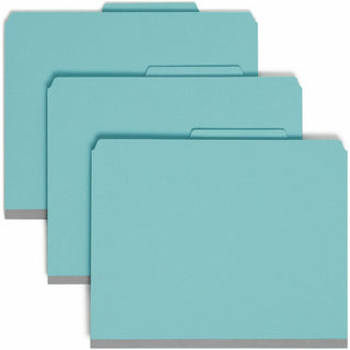 Six-Section Pressboard Top Tab Classification Folders, Six SafeSHIELD Fasteners, 2 Dividers, Letter Size, Blue, 10/Box