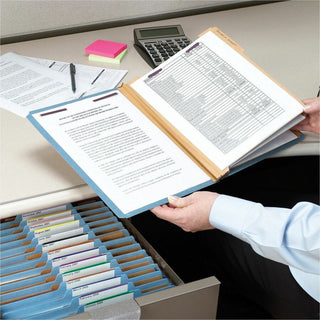 Six-Section Pressboard Top Tab Classification Folders, Six SafeSHIELD Fasteners, 2 Dividers, Letter Size, Blue, 10/Box
