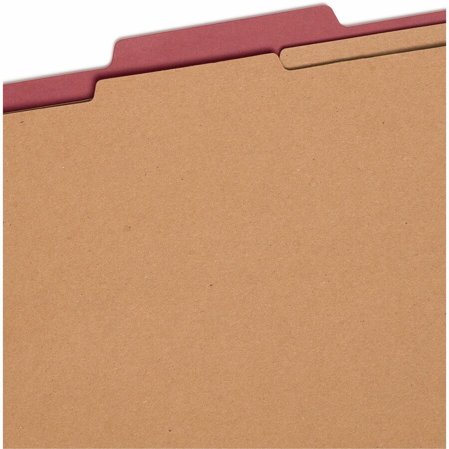 Six-Section Pressboard Top Tab Classification Folders, Six SafeSHIELD Fasteners, 2 Dividers, Letter Size, Bright Red, 10/Box