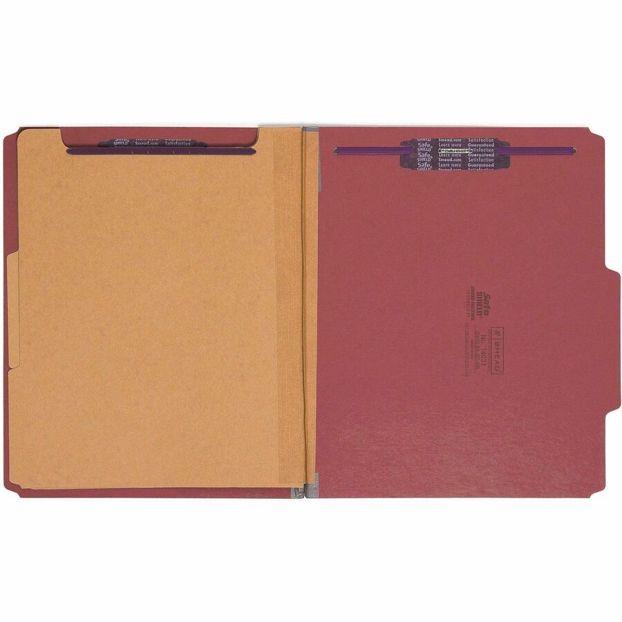 Six-Section Pressboard Top Tab Classification Folders, Six SafeSHIELD Fasteners, 2 Dividers, Letter Size, Bright Red, 10/Box