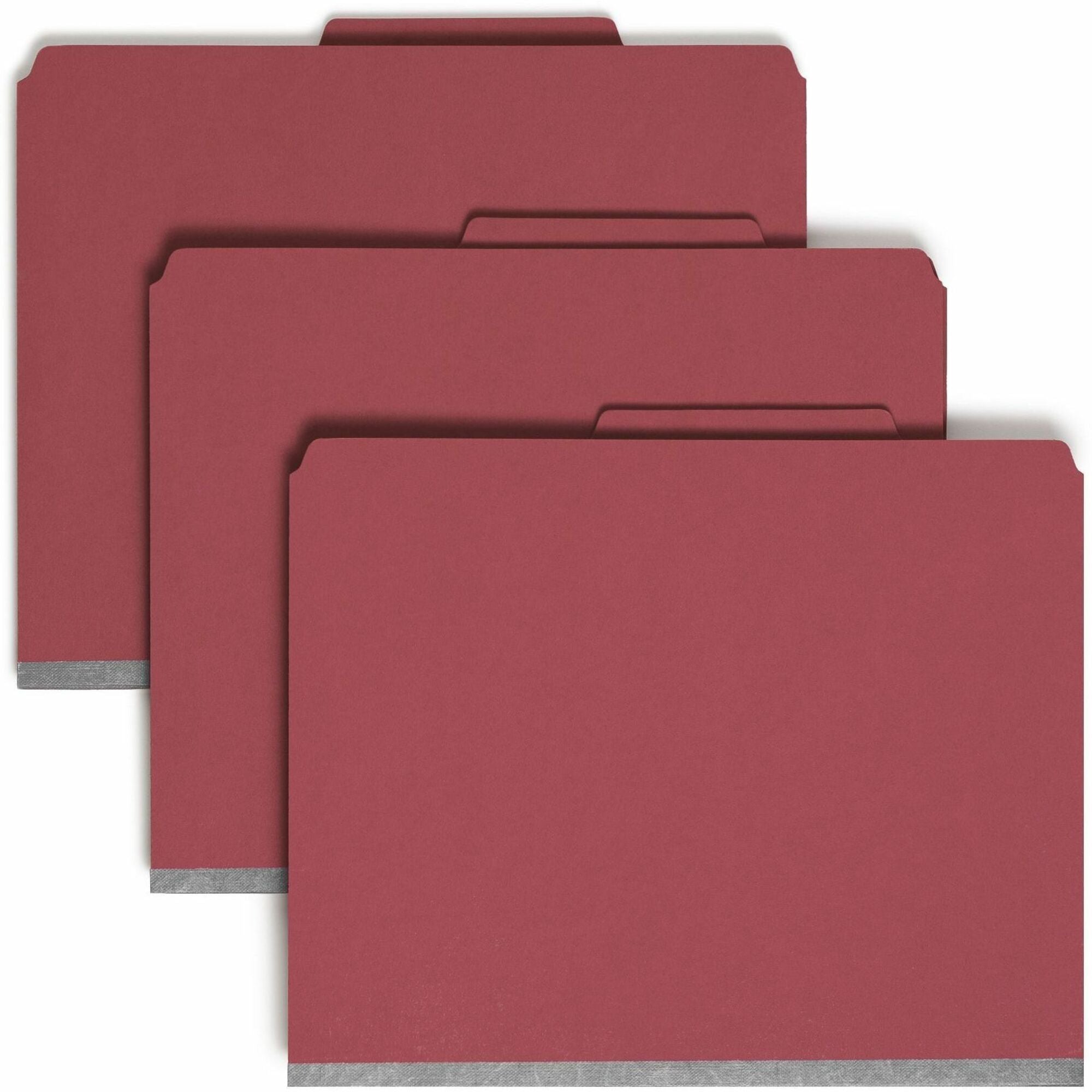 Six-Section Pressboard Top Tab Classification Folders, Six SafeSHIELD Fasteners, 2 Dividers, Letter Size, Bright Red, 10/Box