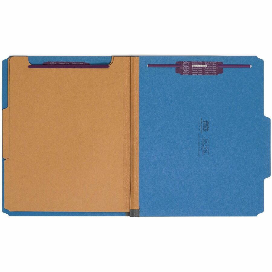 Six-Section Pressboard Top Tab Classification Folders, Six SafeSHIELD Fasteners, 2 Dividers, Letter Size, Dark Blue, 10/Box