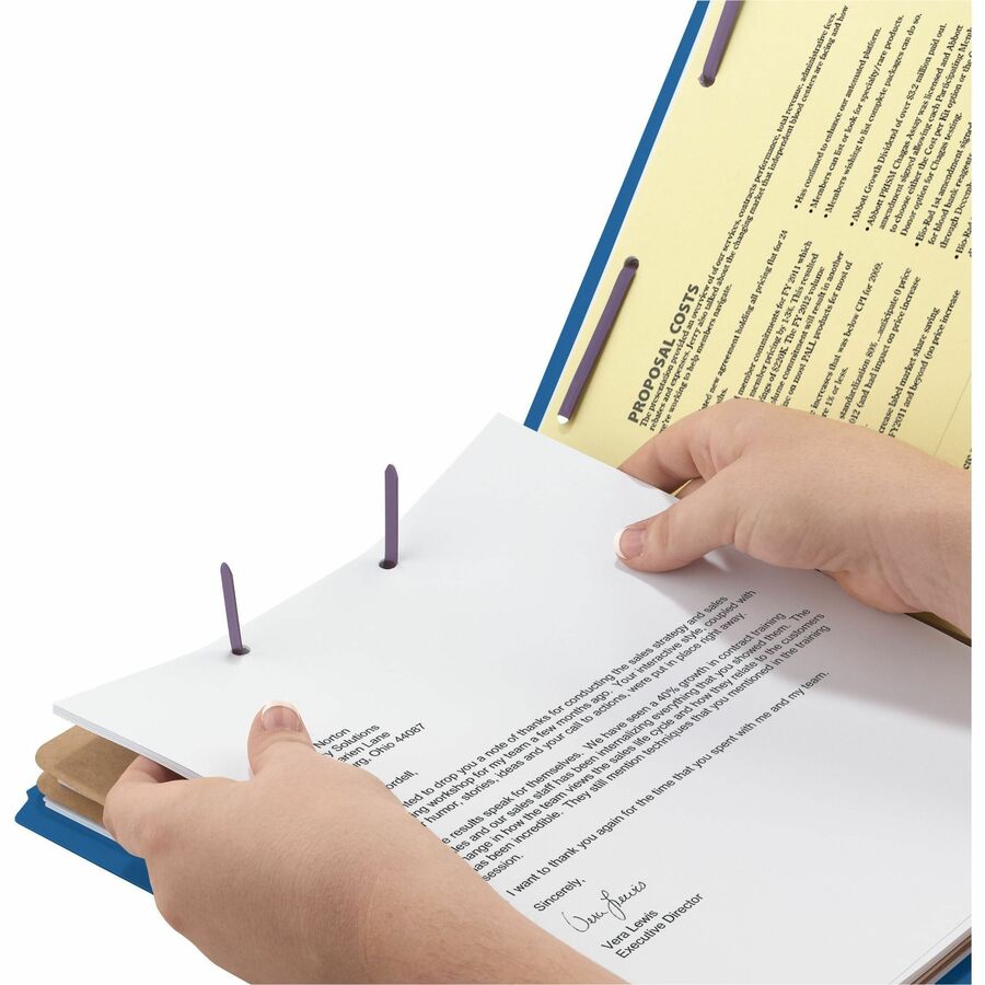 Six-Section Pressboard Top Tab Classification Folders, Six SafeSHIELD Fasteners, 2 Dividers, Letter Size, Dark Blue, 10/Box