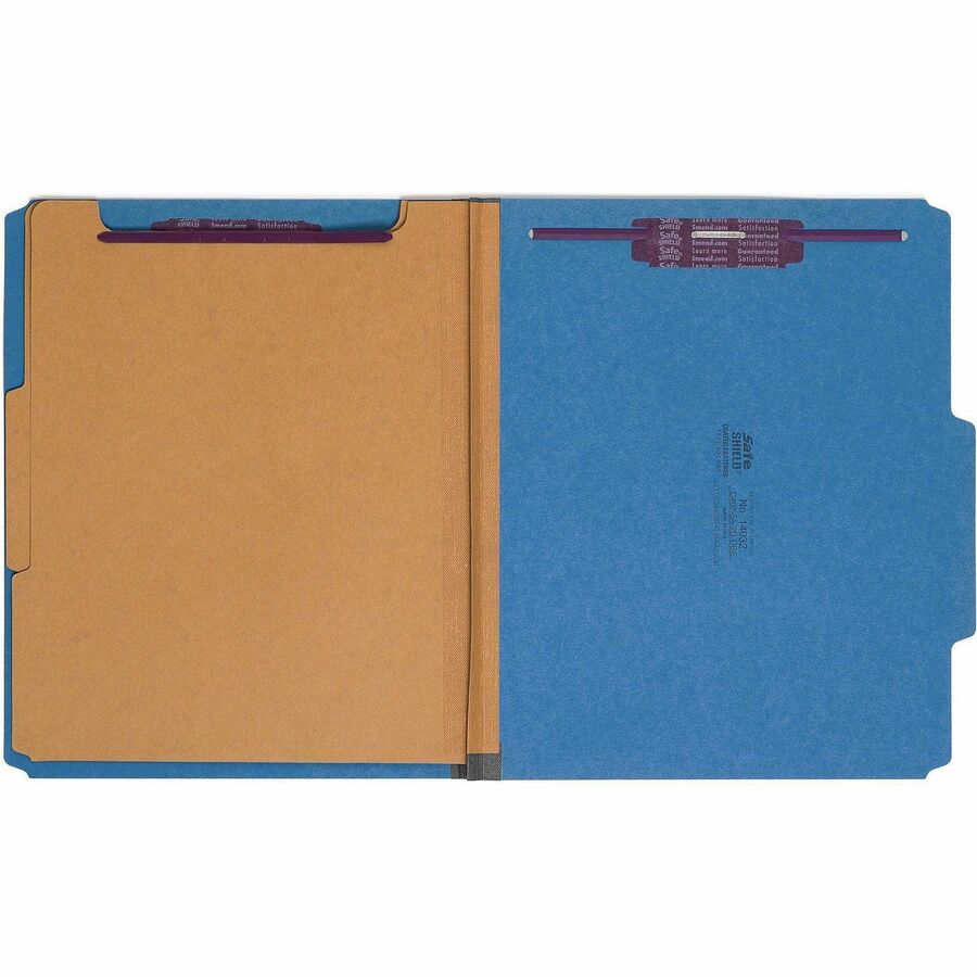 Six-Section Pressboard Top Tab Classification Folders, Six SafeSHIELD Fasteners, 2 Dividers, Letter Size, Dark Blue, 10/Box