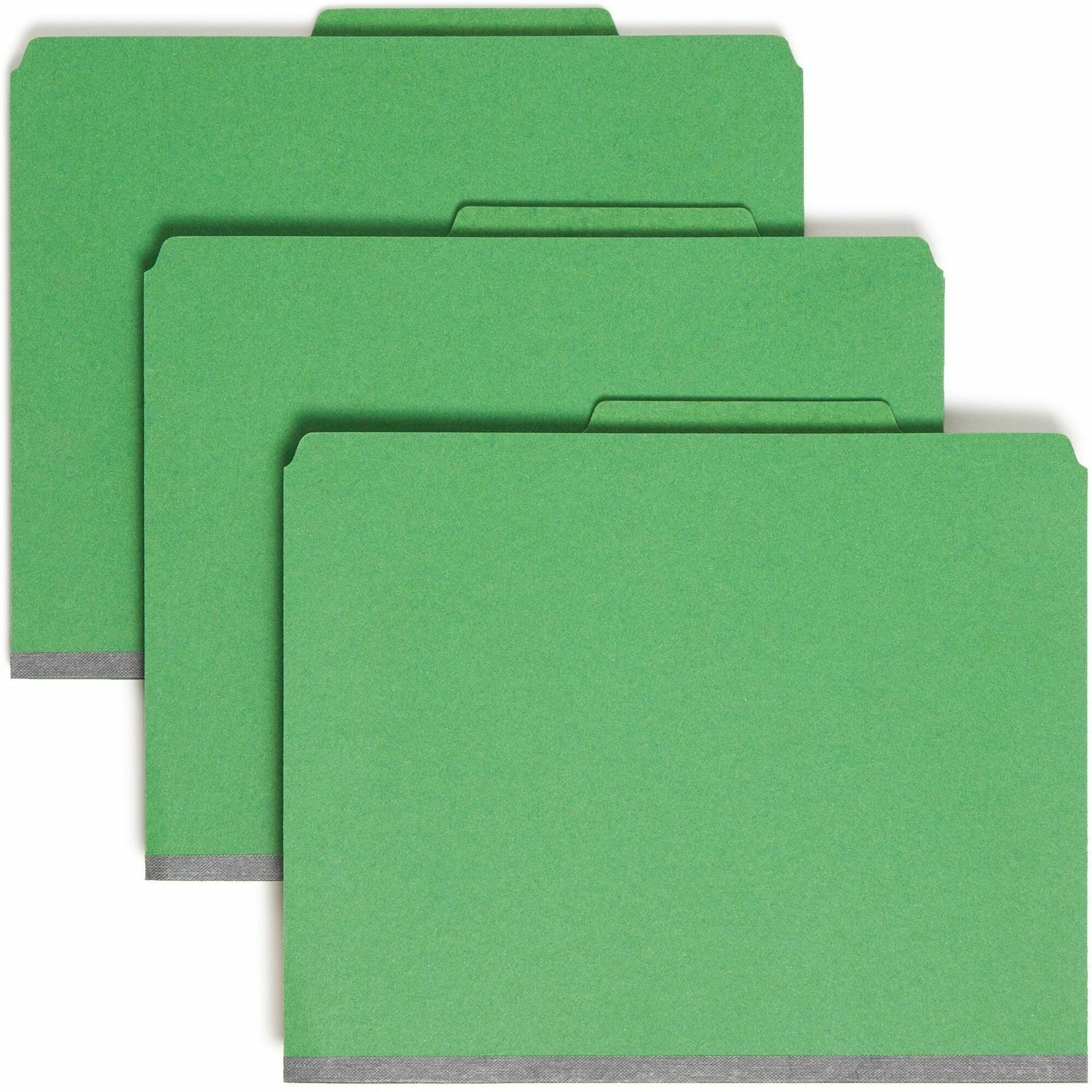 Six-Section Pressboard Top Tab Classification Folders, Six SafeSHIELD Fasteners, 2 Dividers, Letter Size, Green, 10/Box
