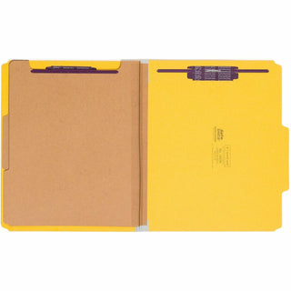Six-Section Pressboard Top Tab Classification Folders, Six SafeSHIELD Fasteners, 2 Dividers, Letter Size, Yellow, 10/Box