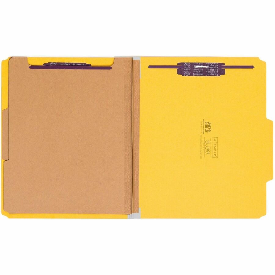 Six-Section Pressboard Top Tab Classification Folders, Six SafeSHIELD Fasteners, 2 Dividers, Letter Size, Yellow, 10/Box