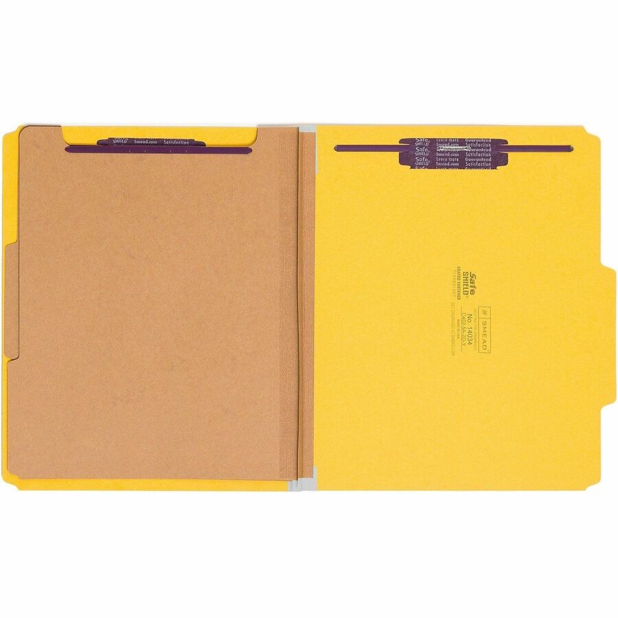 Six-Section Pressboard Top Tab Classification Folders, Six SafeSHIELD Fasteners, 2 Dividers, Letter Size, Yellow, 10/Box