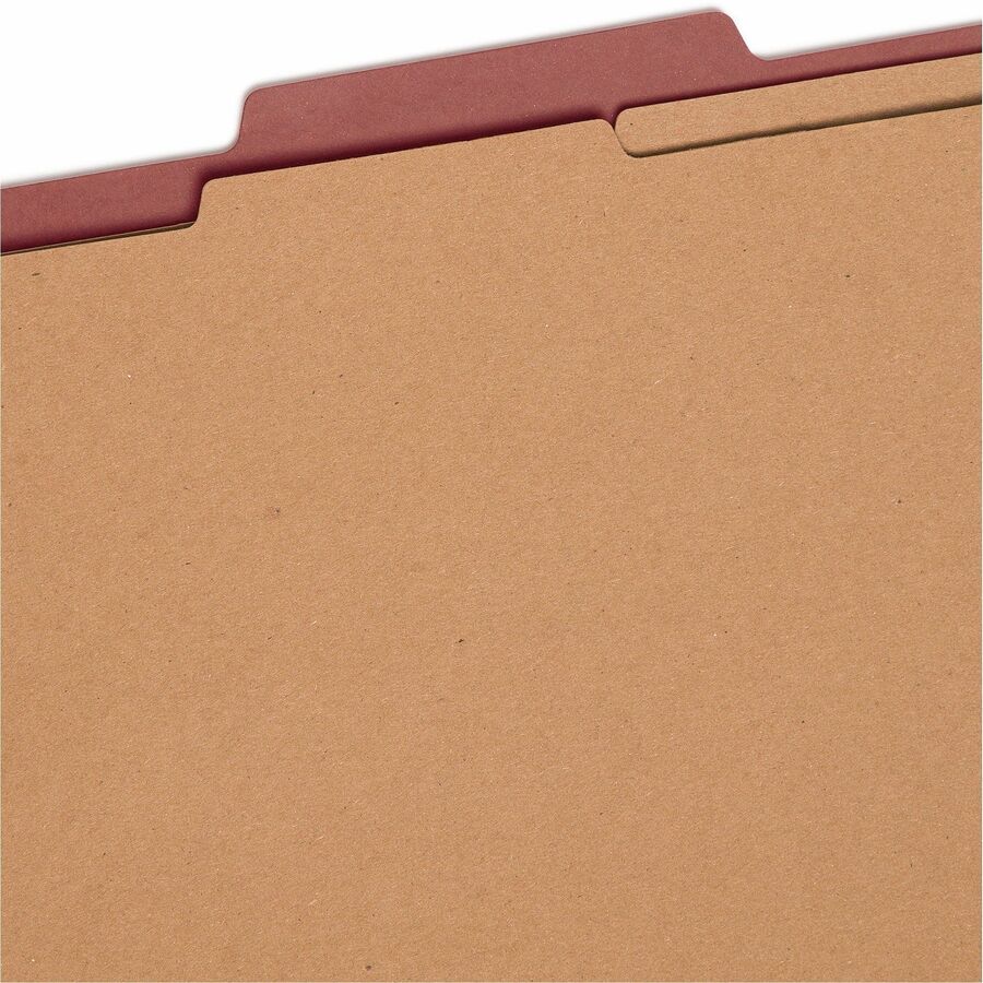 Pressboard Classification Folders, Six SafeSHIELD Fasteners, 2/5-Cut Tabs, 2 Dividers, Letter Size, Red, 10/Box