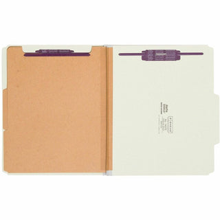 Pressboard Classification Folders, Six SafeSHIELD Fasteners, 2/5-Cut Tabs, 2 Dividers, Letter Size, Gray-Green, 10/Box