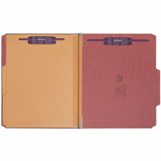 6-Section Pressboard Top Tab Pocket Classification Folders, 6 SafeSHIELD Fasteners, 2 Dividers, Letter Size, Red, 10/Box