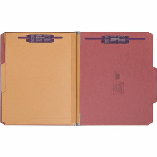 6-Section Pressboard Top Tab Pocket Classification Folders, 6 SafeSHIELD Fasteners, 2 Dividers, Letter Size, Red, 10/Box
