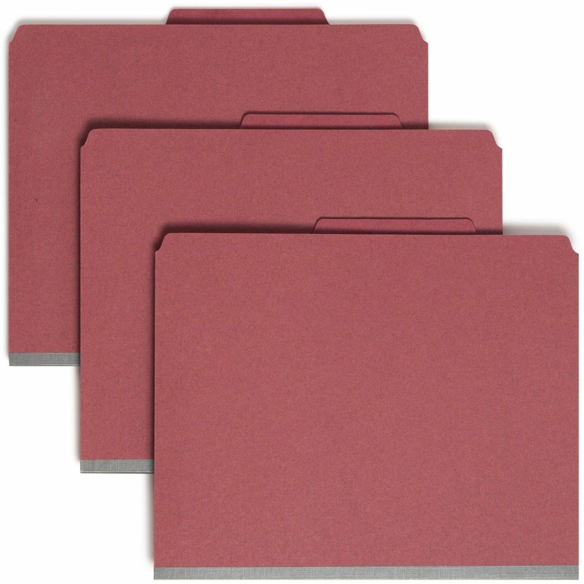 6-Section Pressboard Top Tab Pocket Classification Folders, 6 SafeSHIELD Fasteners, 2 Dividers, Letter Size, Red, 10/Box