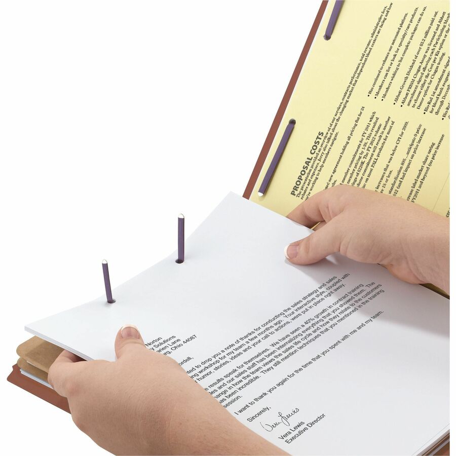 6-Section Pressboard Top Tab Pocket Classification Folders, 6 SafeSHIELD Fasteners, 2 Dividers, Letter Size, Red, 10/Box