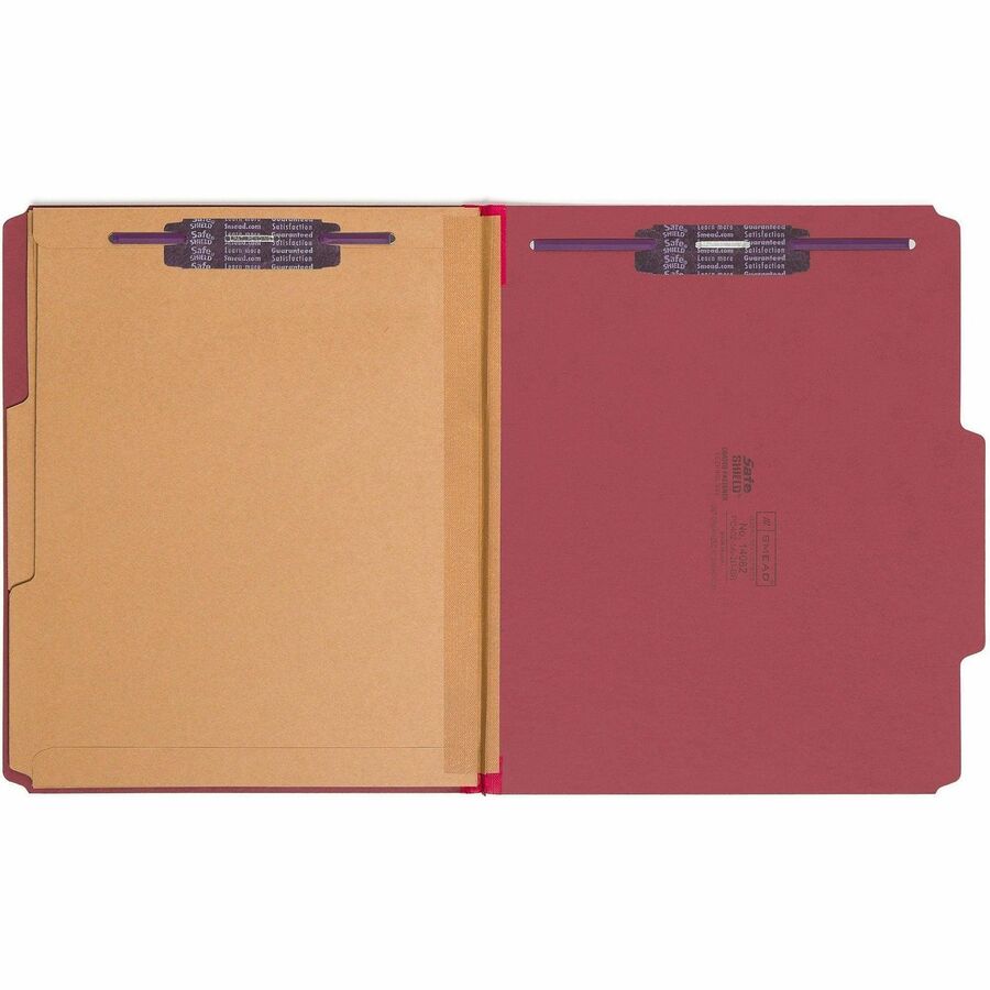 6-Section Pressboard Top Tab Pocket Classification Folders, 6 SafeSHIELD Fasteners, 2 Dividers, Letter Size, Bright Red,10/BX