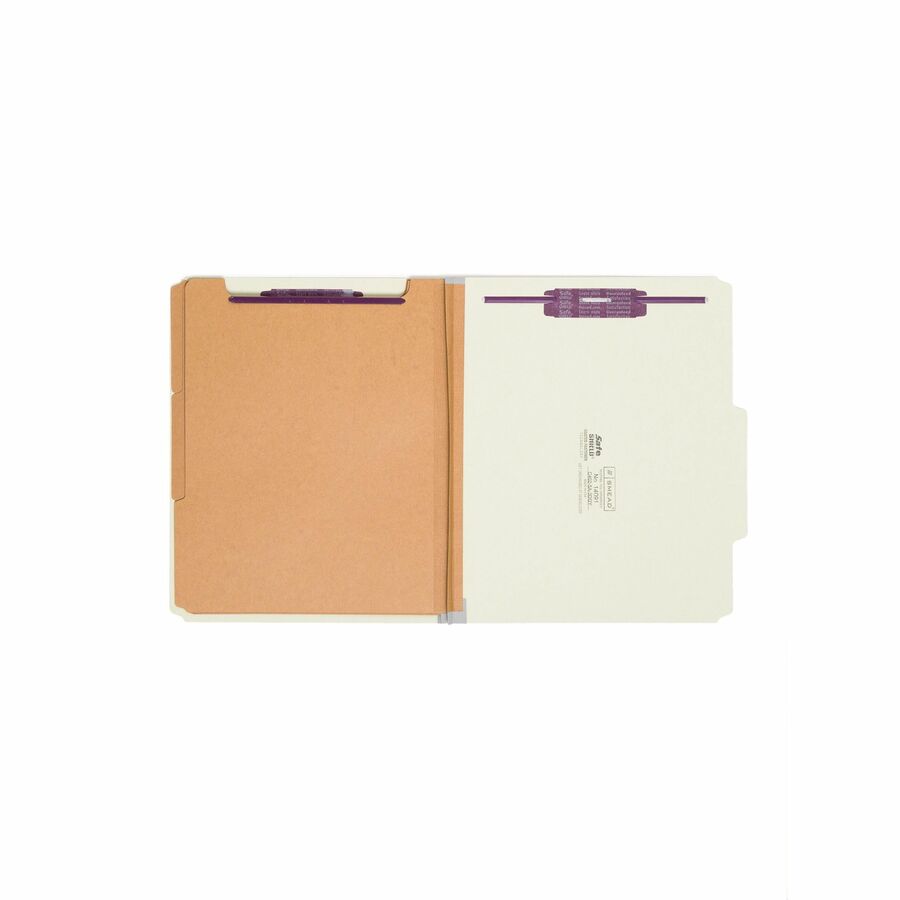 Pressboard Classification Folders, Eight SafeSHIELD Fasteners, 2/5-Cut Tabs, 3 Dividers, Letter Size, Gray-Green, 10/Box