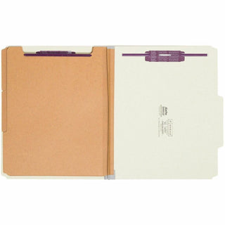 Pressboard Classification Folders, Eight SafeSHIELD Fasteners, 2/5-Cut Tabs, 3 Dividers, Letter Size, Gray-Green, 10/Box