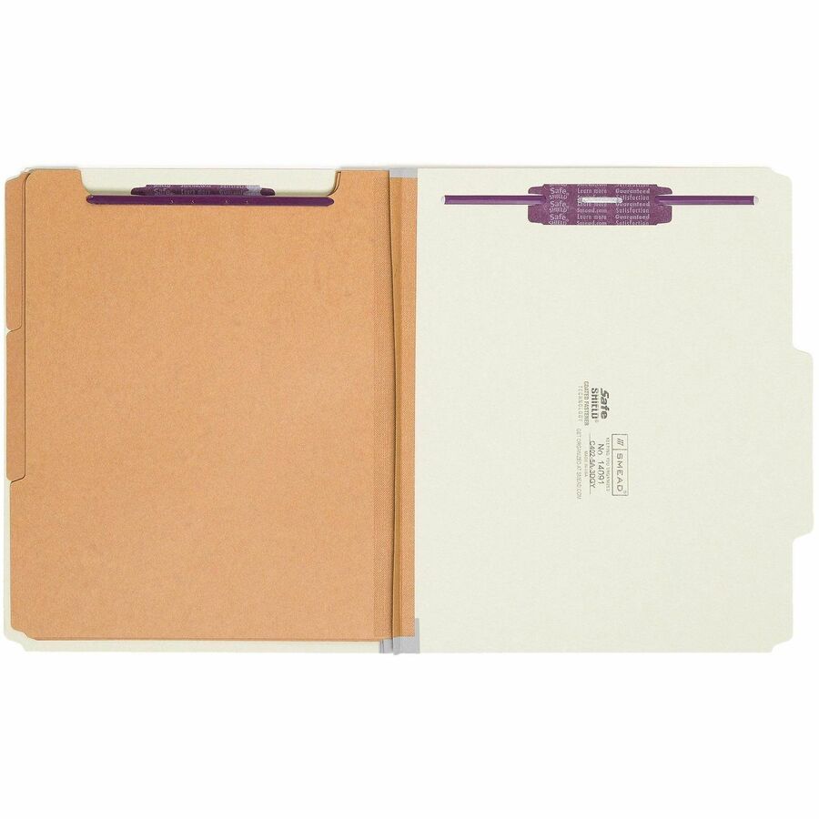 Pressboard Classification Folders, Eight SafeSHIELD Fasteners, 2/5-Cut Tabs, 3 Dividers, Letter Size, Gray-Green, 10/Box