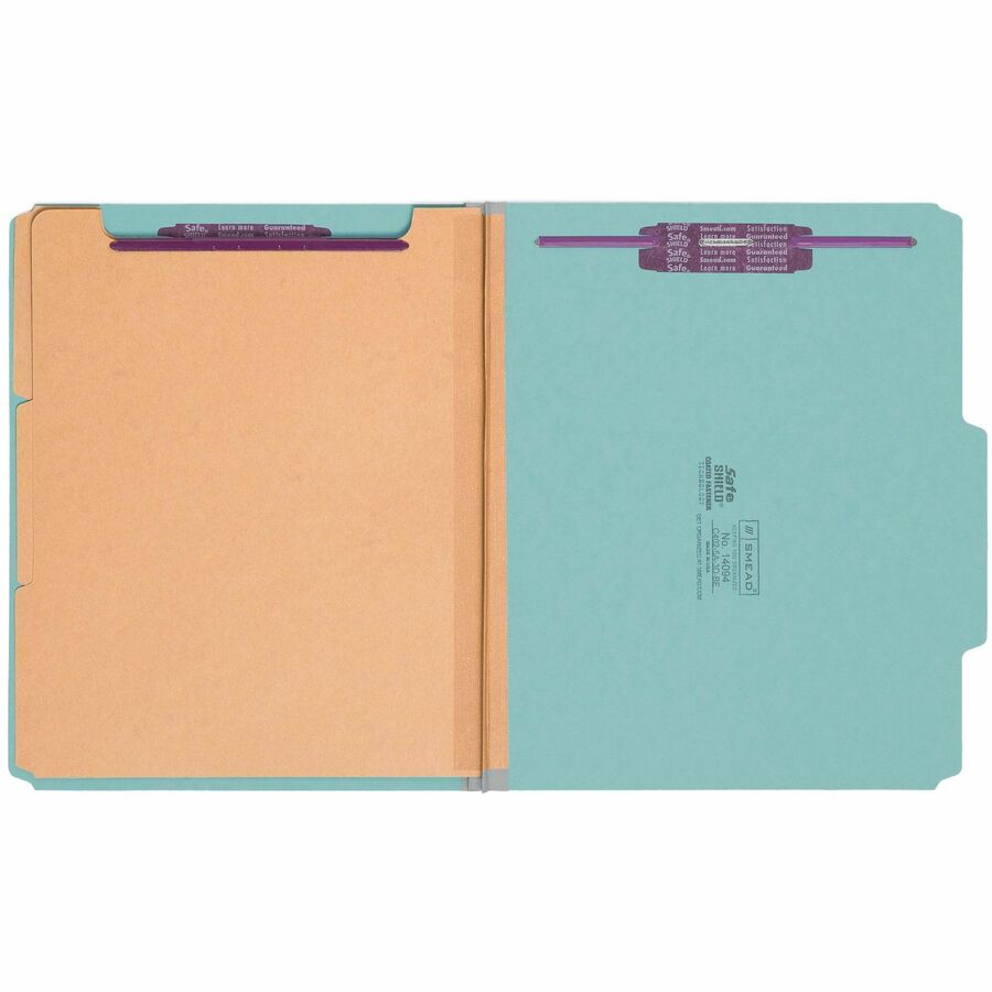 Pressboard Top Tab Classification Folders, Eight SafeSHIELD Fasteners, 3" Expansion, 3 Dividers, Letter Size, Blue, 10/Box