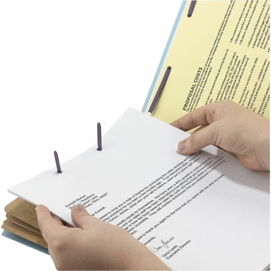 Pressboard Top Tab Classification Folders, Eight SafeSHIELD Fasteners, 3" Expansion, 3 Dividers, Letter Size, Blue, 10/Box