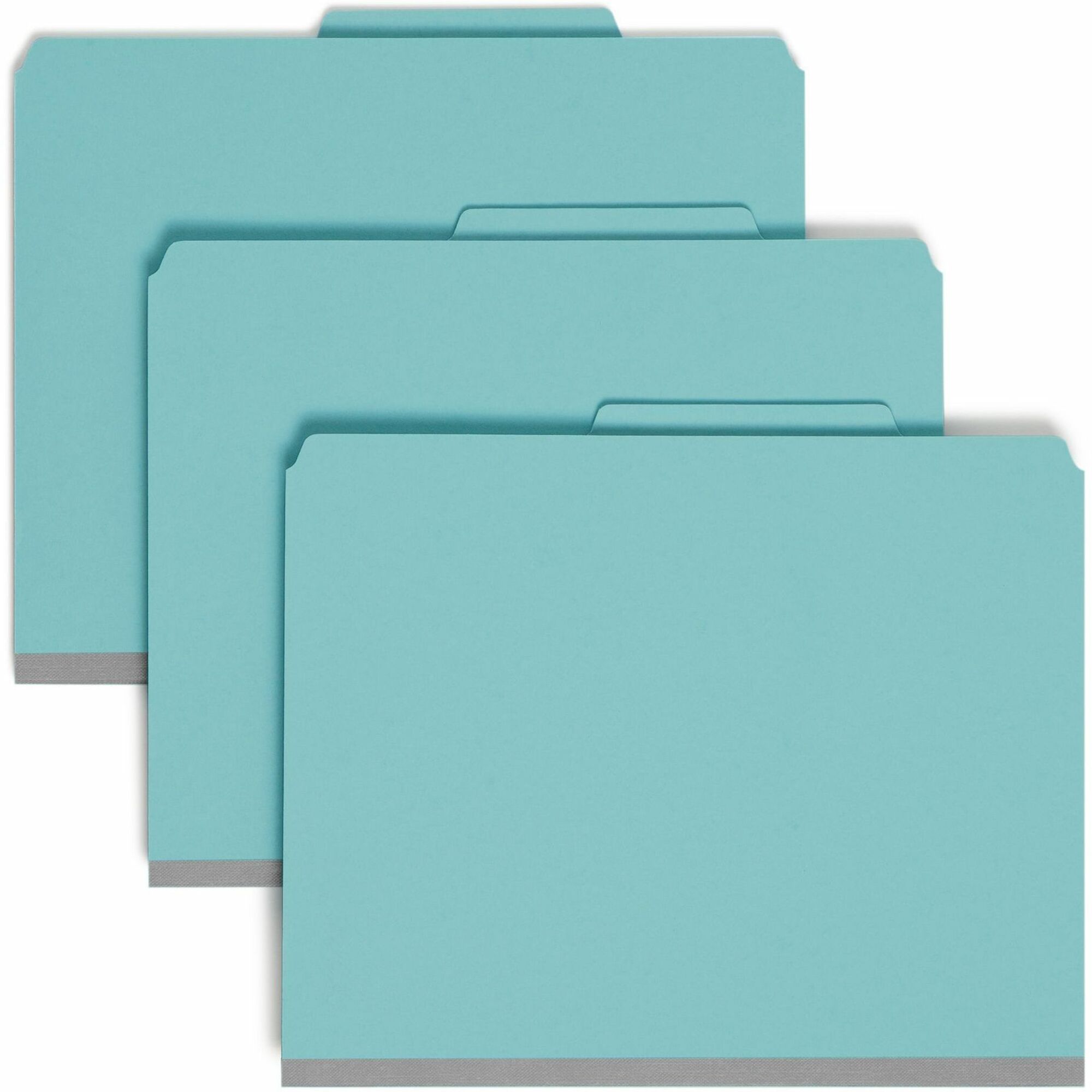 Pressboard Top Tab Classification Folders, Eight SafeSHIELD Fasteners, 3" Expansion, 3 Dividers, Letter Size, Blue, 10/Box
