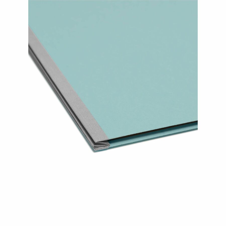 Pressboard Top Tab Classification Folders, Eight SafeSHIELD Fasteners, 3" Expansion, 3 Dividers, Letter Size, Blue, 10/Box