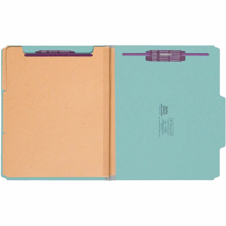 Pressboard Top Tab Classification Folders, Eight SafeSHIELD Fasteners, 3" Expansion, 3 Dividers, Letter Size, Blue, 10/Box