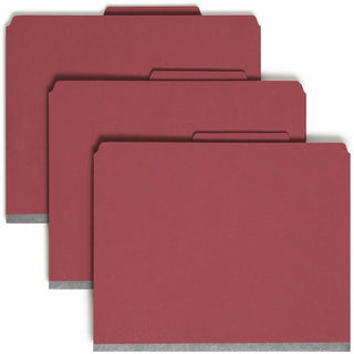 Eight-Section Pressboard Top Tab Classification Folders, 8 SafeSHIELD Fasteners, 3 Dividers, Letter Size, Bright Red, 10/Box