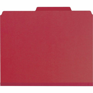 Eight-Section Pressboard Top Tab Classification Folders, 8 SafeSHIELD Fasteners, 3 Dividers, Letter Size, Bright Red, 10/Box