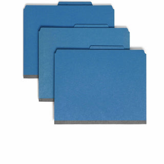Eight-Section Pressboard Top Tab Classification Folders, 8 SafeSHIELD Fasteners, 3 Dividers, Letter Size, Dark Blue, 10/Box