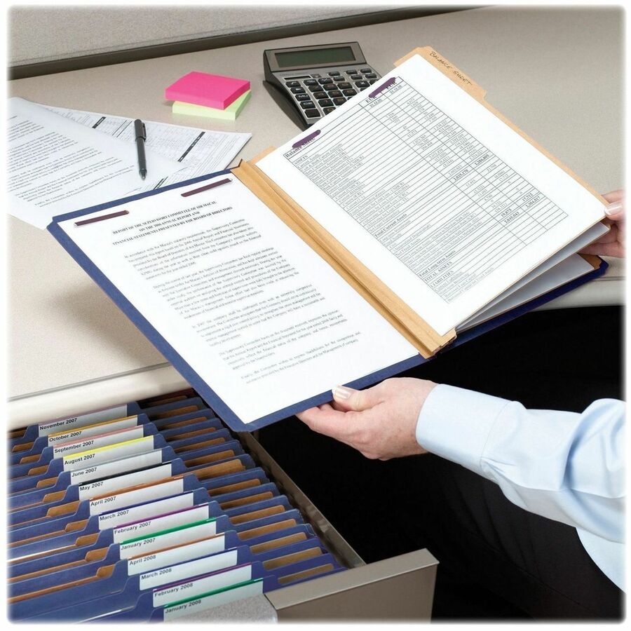 Eight-Section Pressboard Top Tab Classification Folders, 8 SafeSHIELD Fasteners, 3 Dividers, Letter Size, Dark Blue, 10/Box