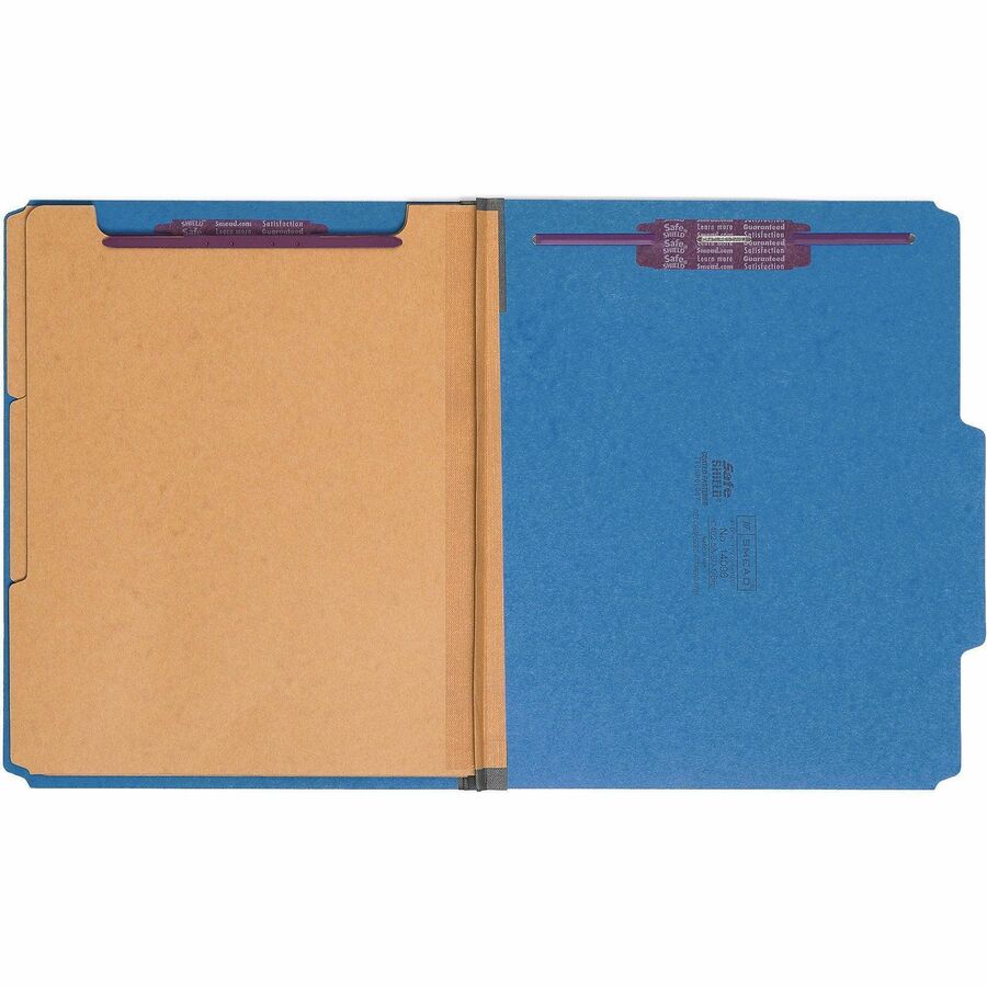 Eight-Section Pressboard Top Tab Classification Folders, 8 SafeSHIELD Fasteners, 3 Dividers, Letter Size, Dark Blue, 10/Box