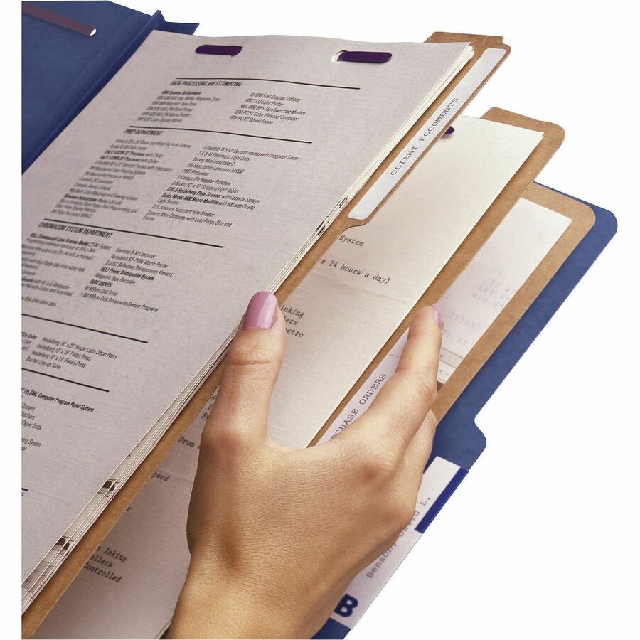 Eight-Section Pressboard Top Tab Classification Folders, 8 SafeSHIELD Fasteners, 3 Dividers, Letter Size, Dark Blue, 10/Box