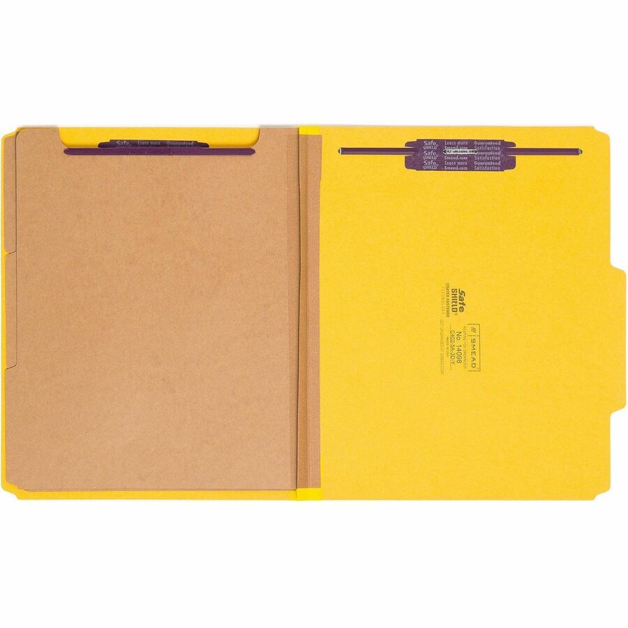Eight-Section Pressboard Top Tab Classification Folders, Eight SafeSHIELD Fasteners, 3 Dividers, Letter Size, Yellow, 10/Box