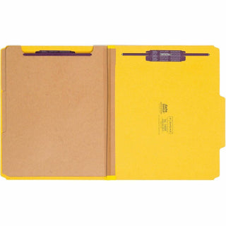 Eight-Section Pressboard Top Tab Classification Folders, Eight SafeSHIELD Fasteners, 3 Dividers, Letter Size, Yellow, 10/Box