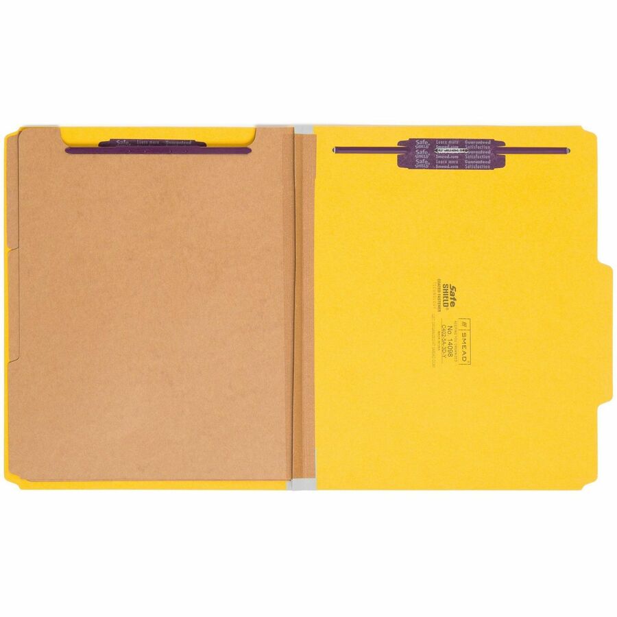 Eight-Section Pressboard Top Tab Classification Folders, Eight SafeSHIELD Fasteners, 3 Dividers, Letter Size, Yellow, 10/Box