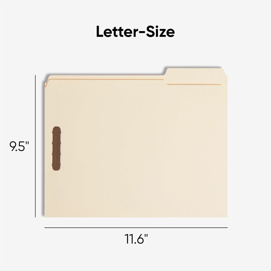 Top Tab Fastener Folders, 1/3-Cut Tabs: Assorted, 0.75" Expansion, 2 Fasteners, Letter Size, Manila Exterior, 50/Box