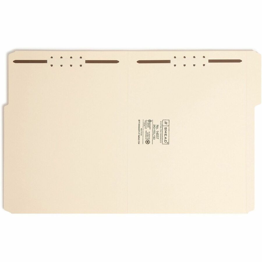 Top Tab Fastener Folders, 1/3-Cut Tabs: Assorted, 0.75" Expansion, 2 Fasteners, Letter Size, Manila Exterior, 50/Box