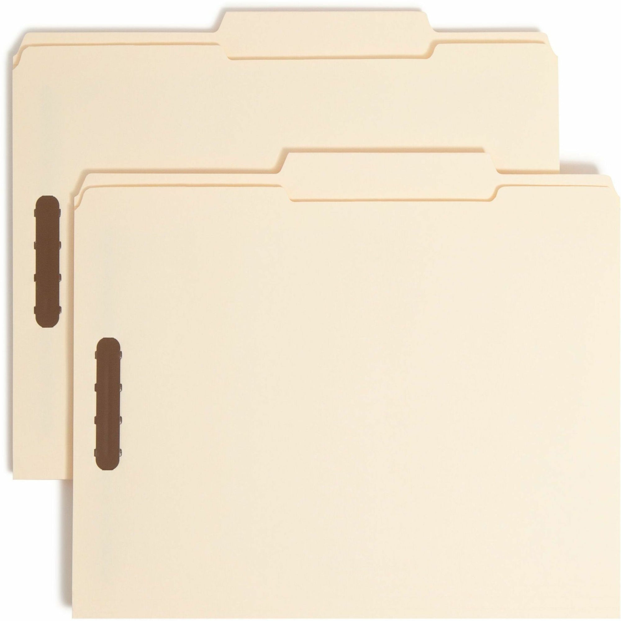 Top Tab Fastener Folders, Guide-Height 2/5-Cut Tabs, 0.75" Expansion, 2 Fasteners, Letter Size, 11-pt Manila, 50/Box
