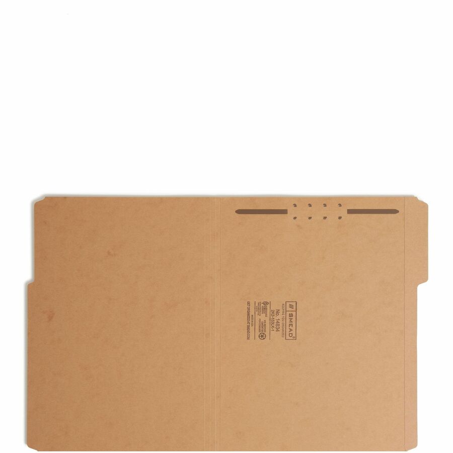 Smead Straight Tab Cut Letter Recycled Fastener Folder - 8 1/2" x 11" - 3/4" Expansion - 1 x 2K Fastener(s) - 2" Fastener Capacity for Folder - Top Tab Location - Assorted Position Tab Position - Kraft - Kraft - 10% Recycled - 50 / Box