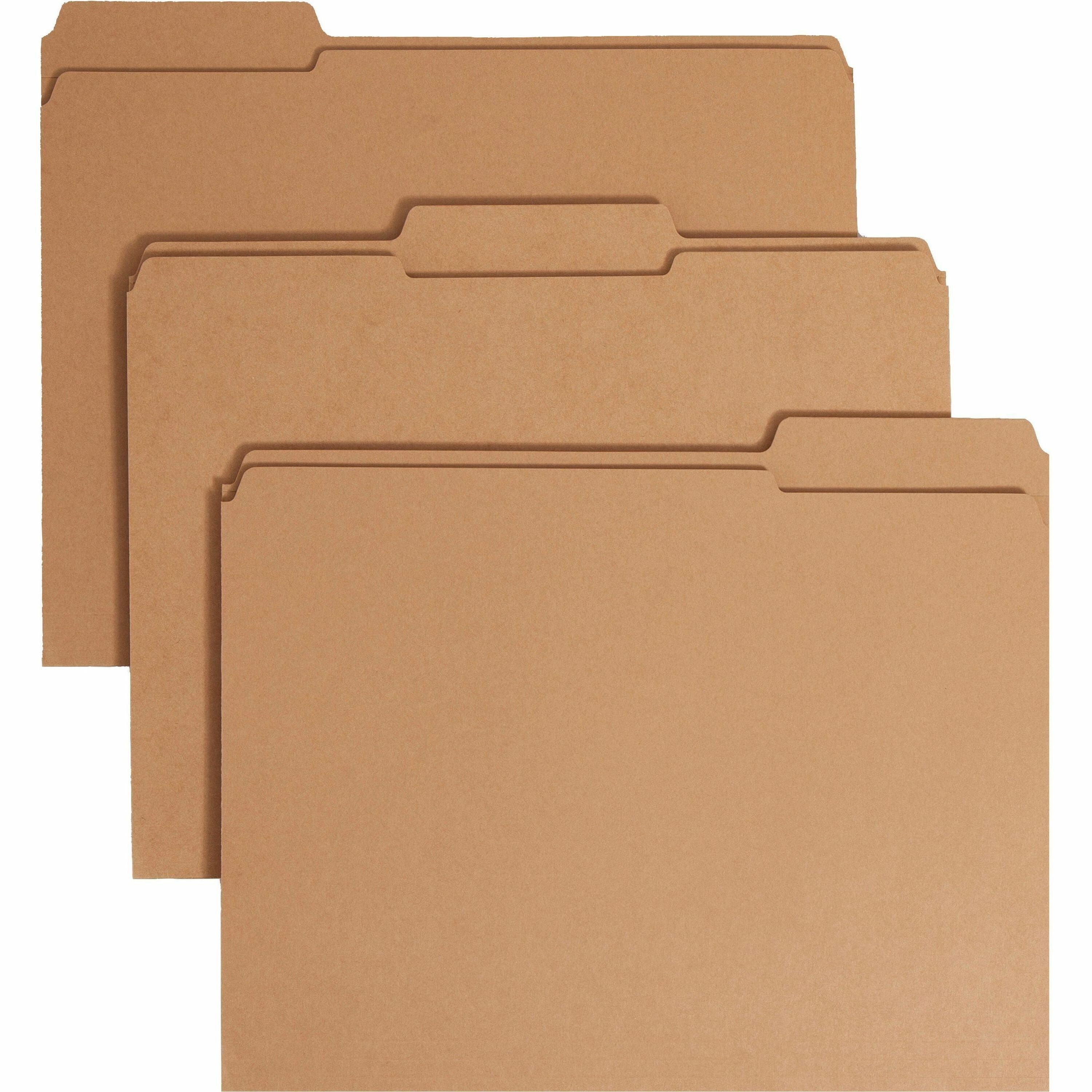 Smead Straight Tab Cut Letter Recycled Fastener Folder - 8 1/2" x 11" - 3/4" Expansion - 1 x 2K Fastener(s) - 2" Fastener Capacity for Folder - Top Tab Location - Assorted Position Tab Position - Kraft - Kraft - 10% Recycled - 50 / Box - 