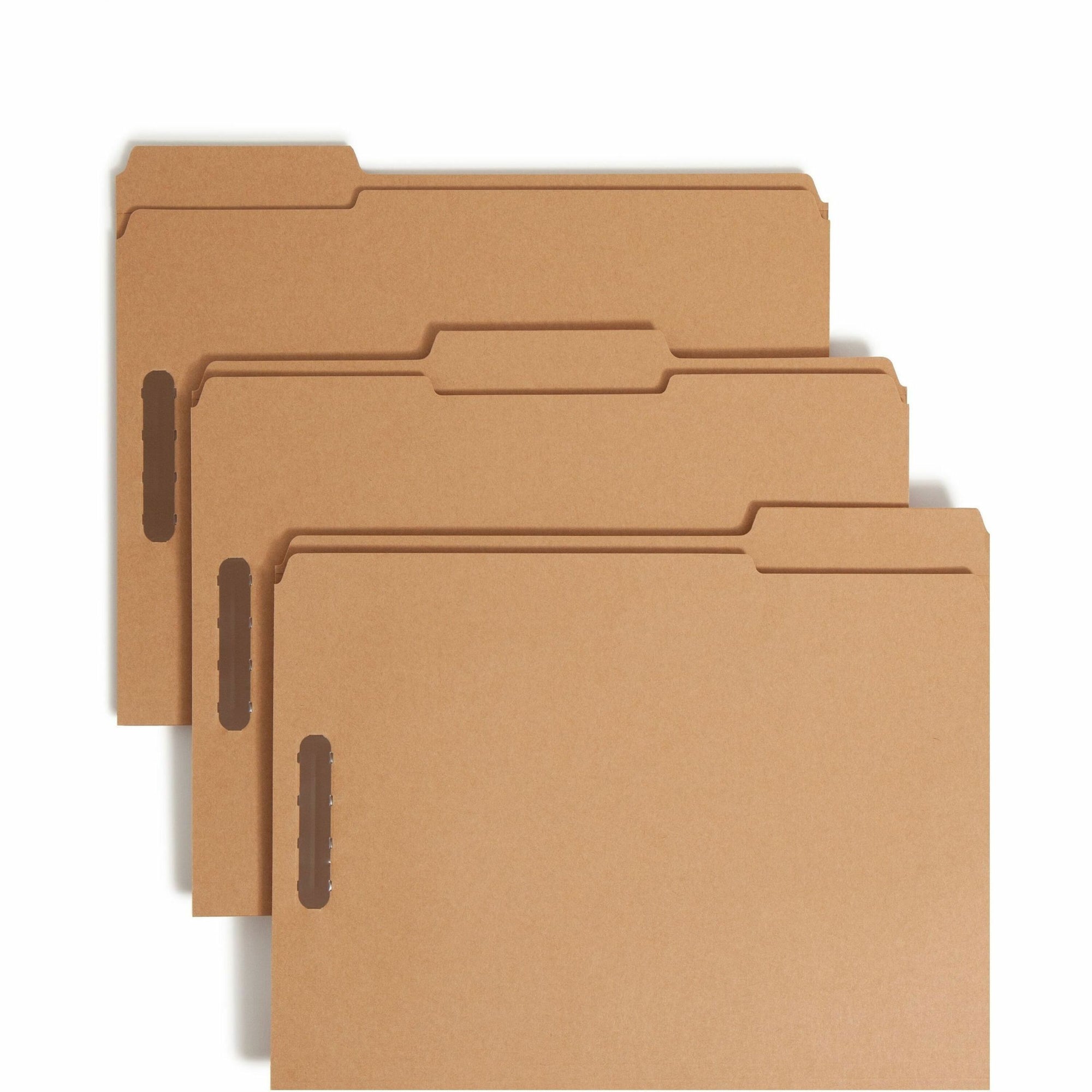 Top Tab Fastener Folders, 1/3-Cut Tabs: Assorted, 0.75" Expansion, 2 Fasteners, Letter Size, Kraft Exterior, 50/Box