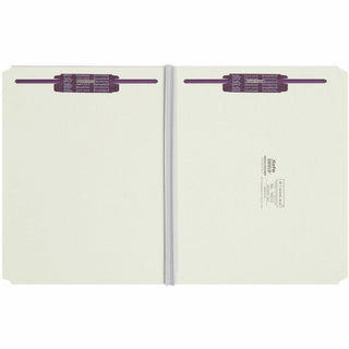 Recycled Pressboard Fastener Folders, Straight Tabs, Two SafeSHIELD Fasteners, 2" Expansion, Letter Size, Gray-Green, 25/Box