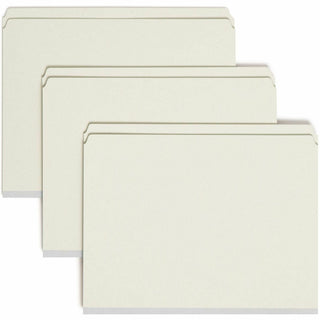 Recycled Pressboard Fastener Folders, Straight Tabs, Two SafeSHIELD Fasteners, 2" Expansion, Letter Size, Gray-Green, 25/Box