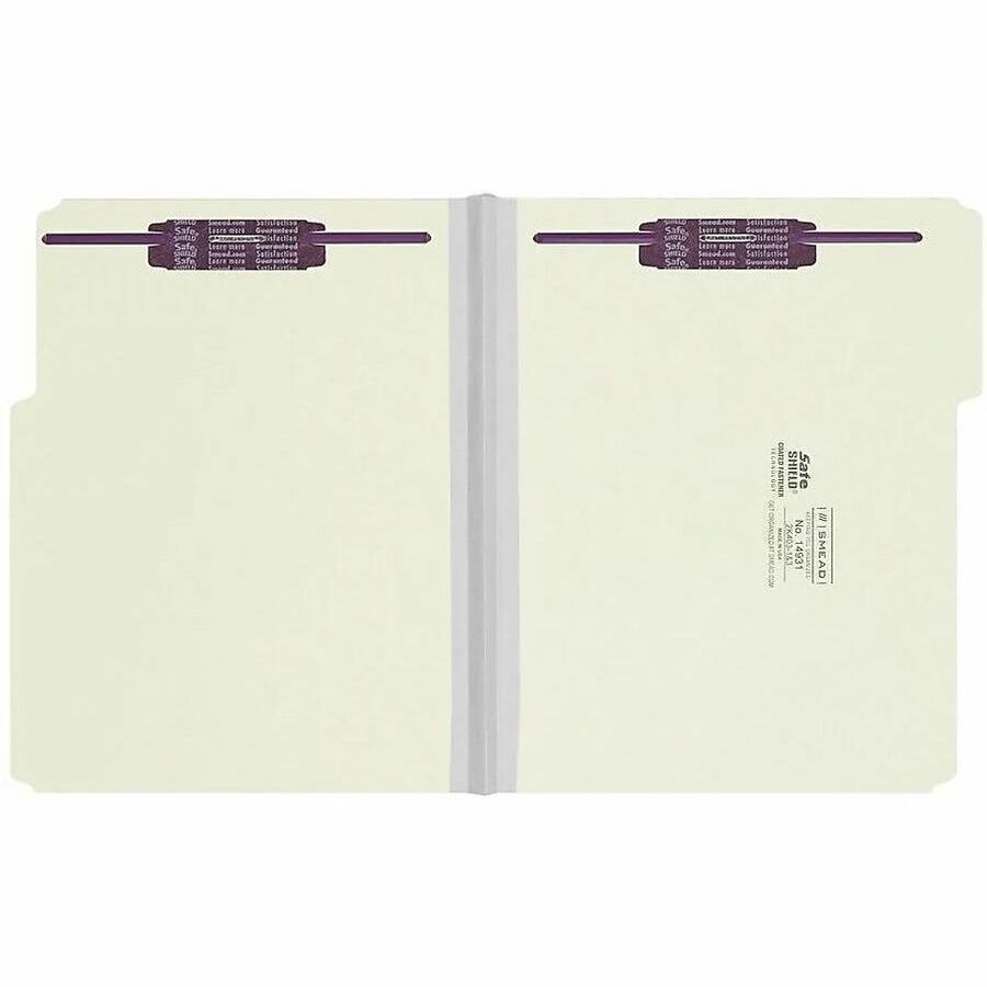 Recycled Pressboard Fastener Folders, 1/3-Cut Tabs, Two SafeSHIELD Fasteners, 1" Expansion, Letter Size, Gray-Green, 25/Box